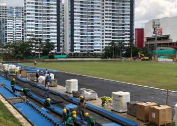 Se inició la instalación de la nueva pista de atletismo en el estadio Luis Enrique Figueroa Rey