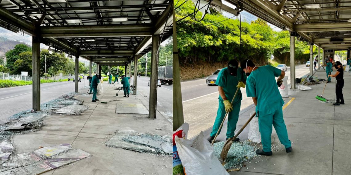 Vándalos se ensañan y destruyen estaciones de Metrolínea de Piedecuesta y Floridablanca