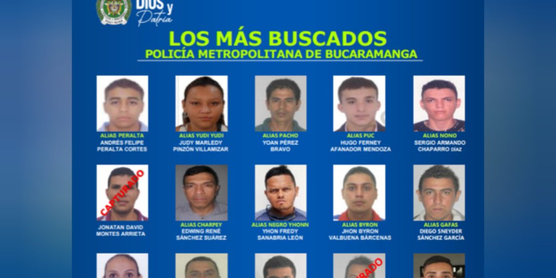 Estos son los delincuentes más buscados en Bucaramanga. Son 17 los delincuentes