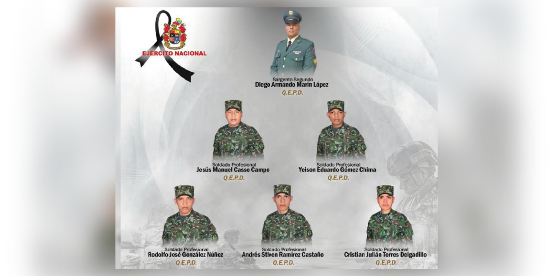 Seis militares murieron en Antioquia al caer en campo minado de las disidencias de las FARC y ELN
