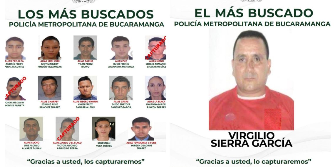 Estos son los delincuentes más buscados en el área metropolitana de Bucaramanga
