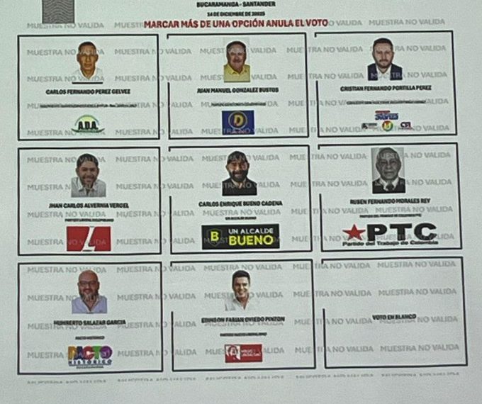 Así quedó el tarjetón para las elecciones atípicas en Bucaramanga