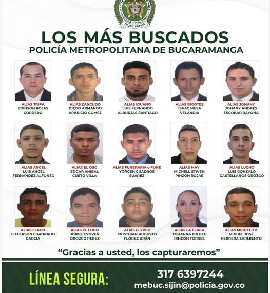 Policía Metropolitana de Bucaramanga presenta cartel de los 15 más buscados