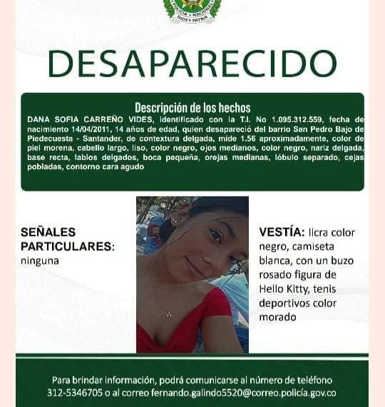 Alerta máxima en Piedecuesta: Desaparecida menor de 13 años tras ser engañada por lavador de autos de nacionalidad extranjera